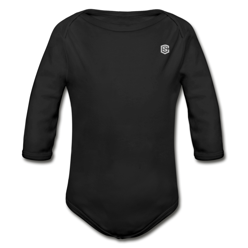 Organic Long Sleeve Baby Bodysuit WITH SILIVER LOGO - black