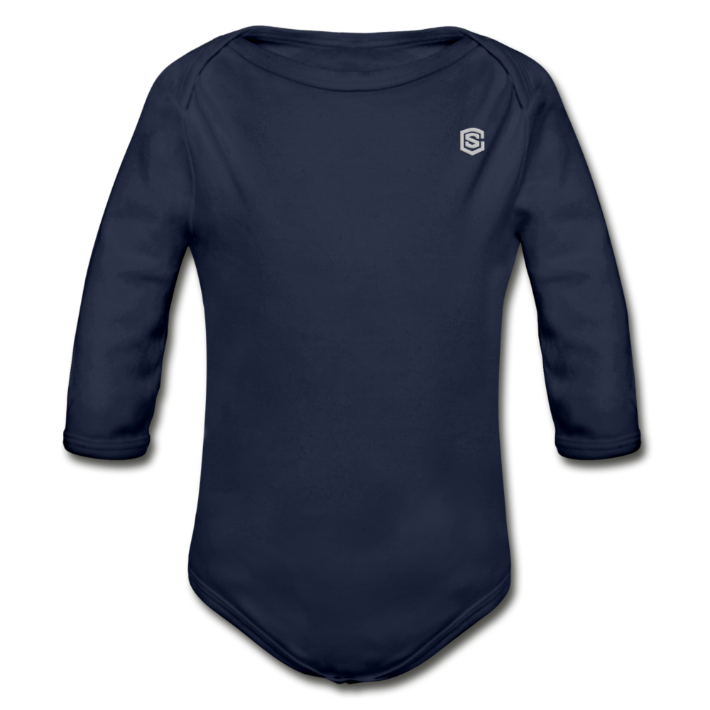 Organic Long Sleeve Baby Bodysuit WITH SILIVER LOGO - dark navy