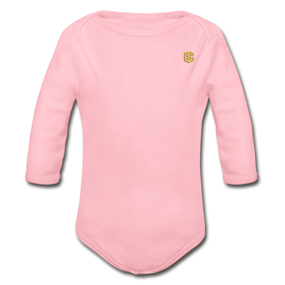Organic Long Sleeve Baby Bodysuit WITH GOLD LOGO - light pink