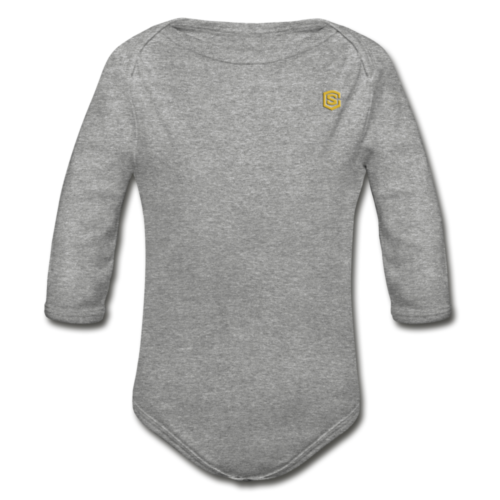 Organic Long Sleeve Baby Bodysuit WITH GOLD LOGO - heather gray