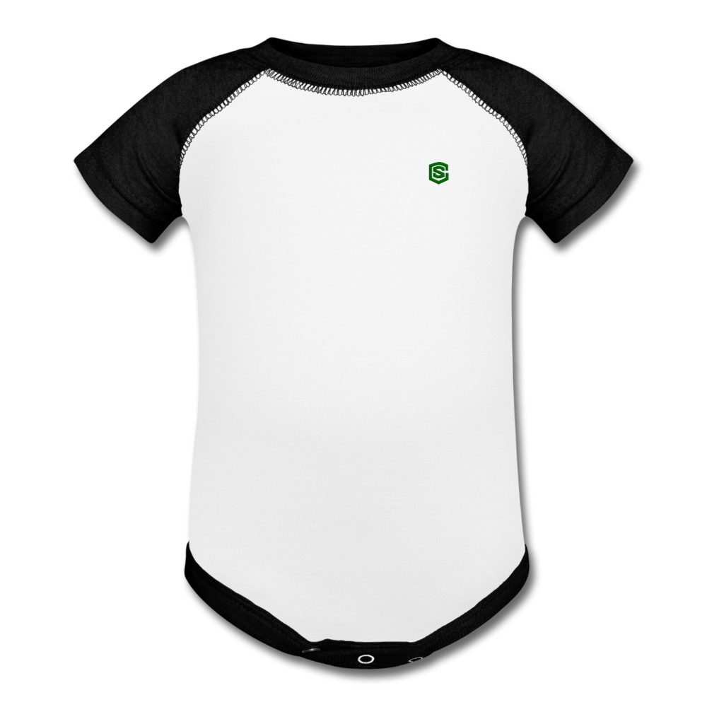 Baseball Baby Bodysuit WITH GREEN LOGO - white/black