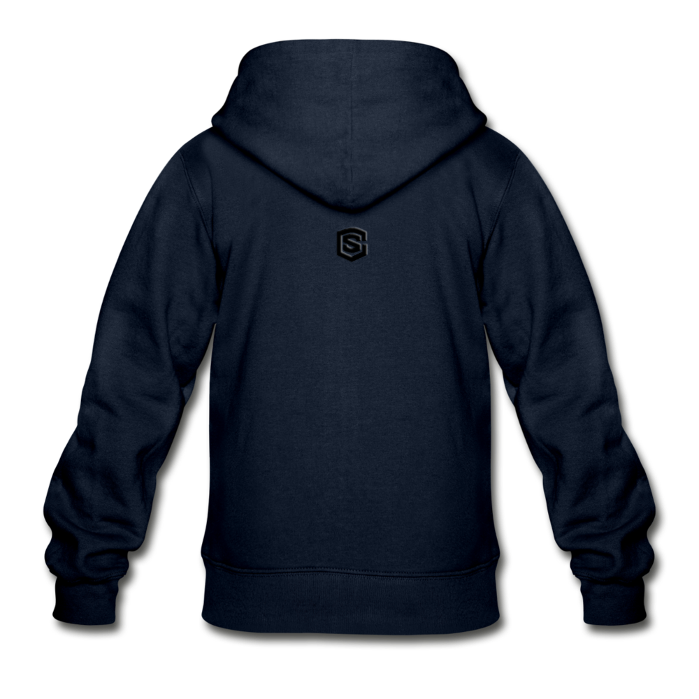 Gildan Heavy Blend Youth Zip Hoodie WITH BLACK LOGO - navy