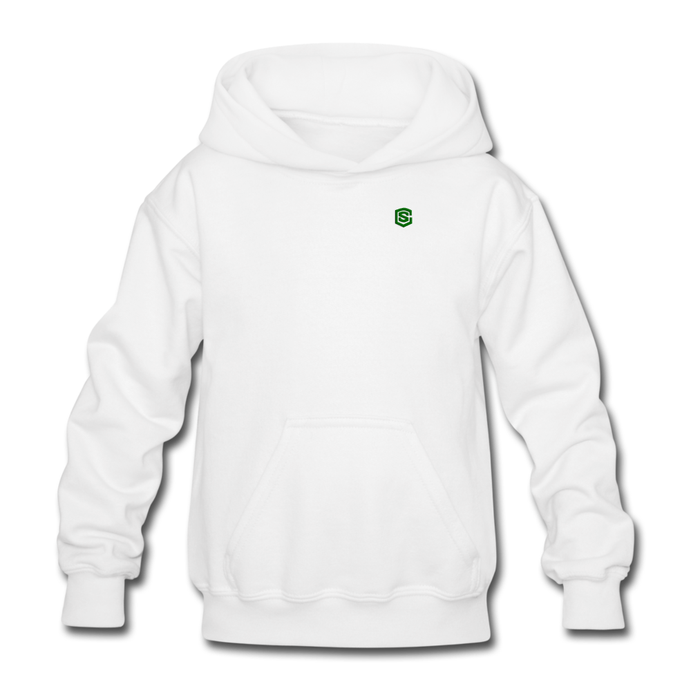 Gildan Heavy Blend Youth Hoodie  WITH  GREEN  LOGO - white