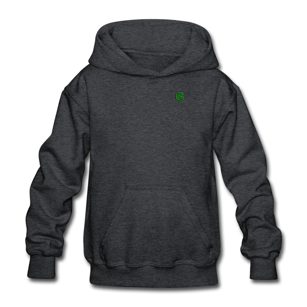 Gildan Heavy Blend Youth Hoodie  WITH  GREEN  LOGO - deep heather