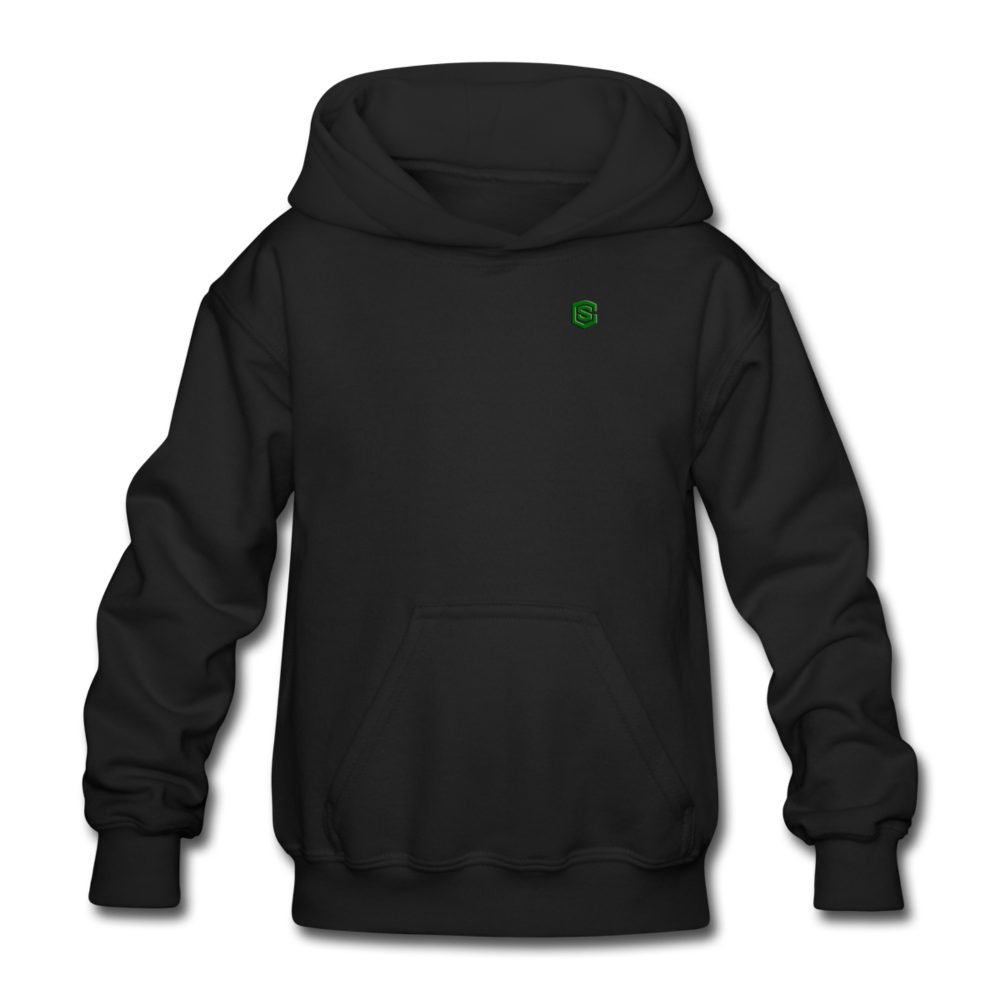 Gildan Heavy Blend Youth Hoodie  WITH  GREEN  LOGO - black
