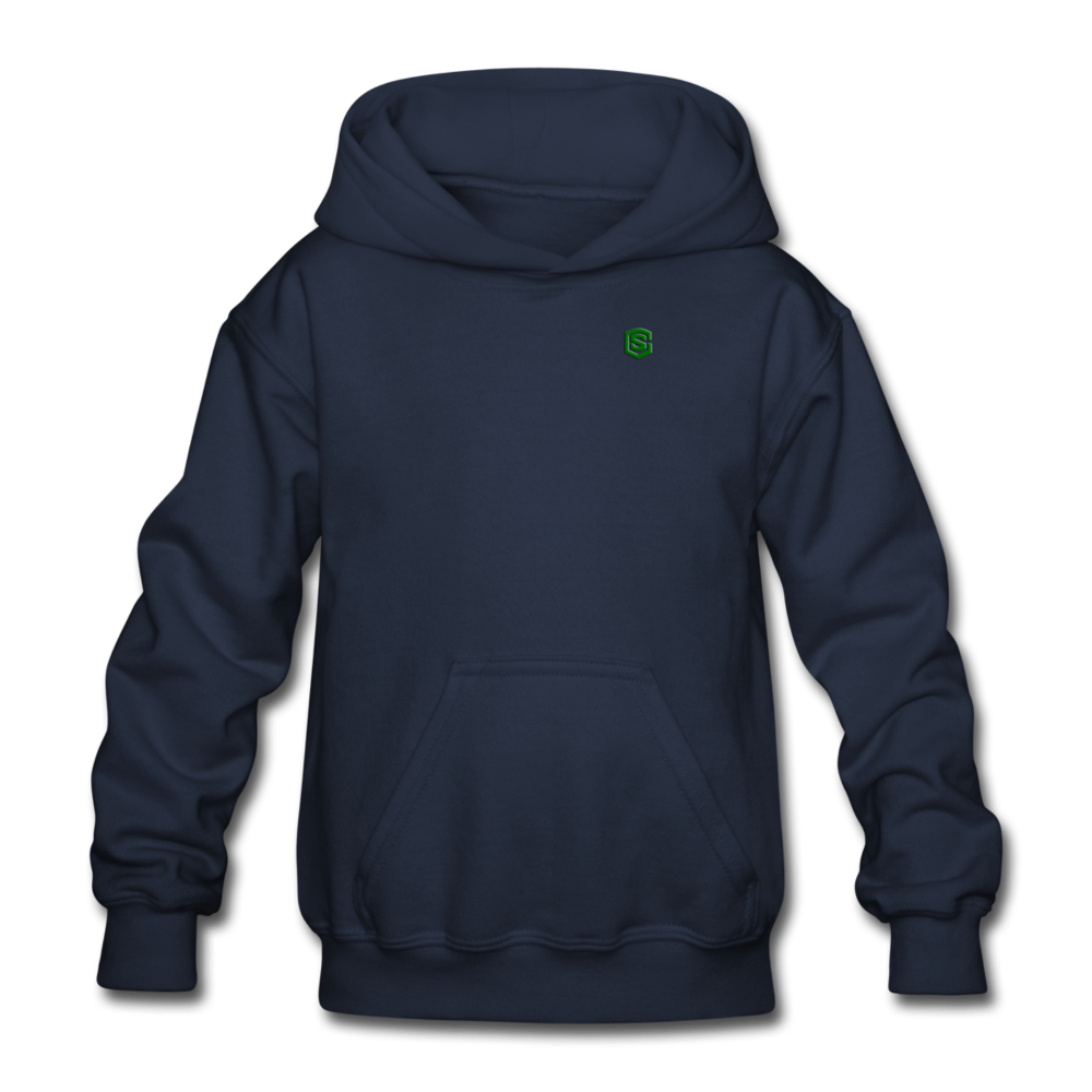 Gildan Heavy Blend Youth Hoodie  WITH  GREEN  LOGO - navy