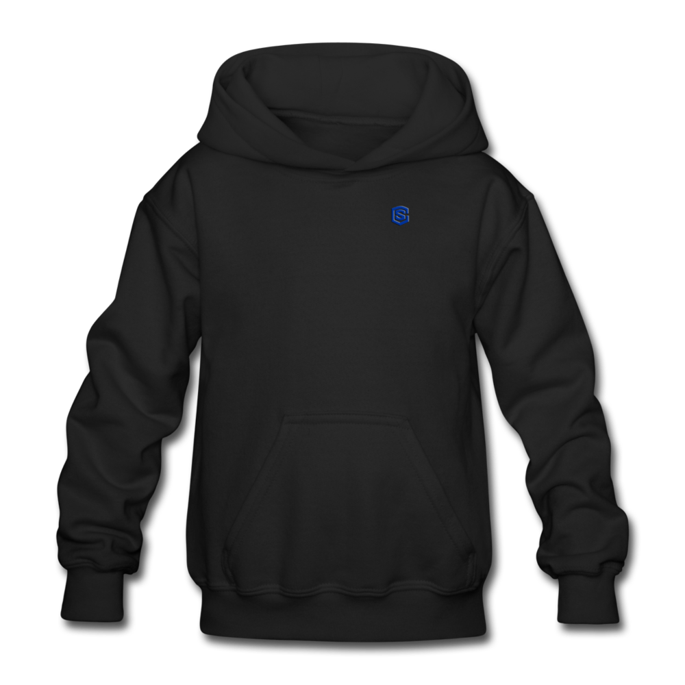 Gildan Heavy Blend Youth Hoodie WITH BLUE LOGO - black