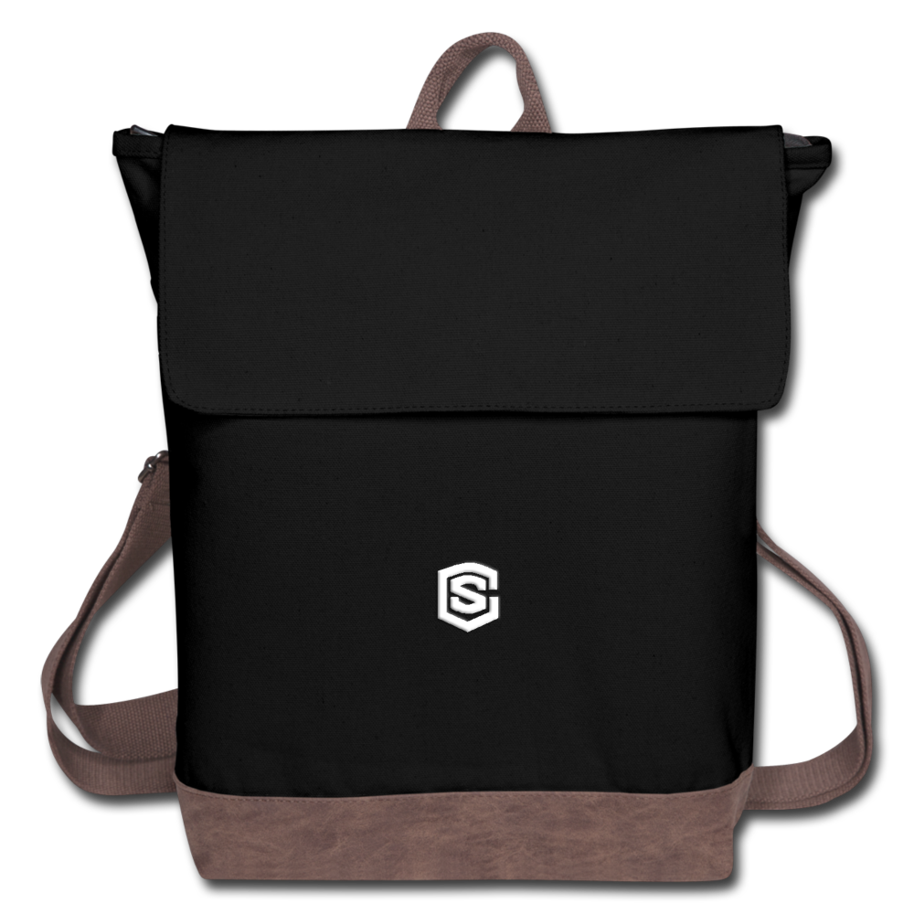 Canvas Backpack WITH WHITE LOGO - black/brown