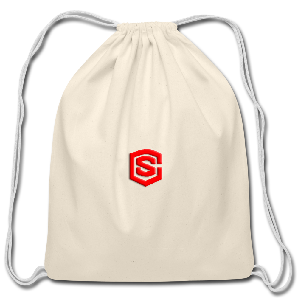 Cotton Drawstring Bag WITH RED LOGO - natural