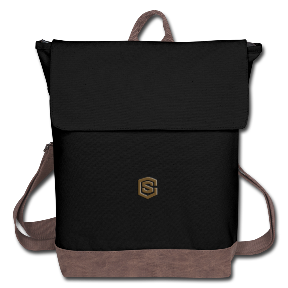 Canvas Backpack WITH BROWN LOGO - black/brown