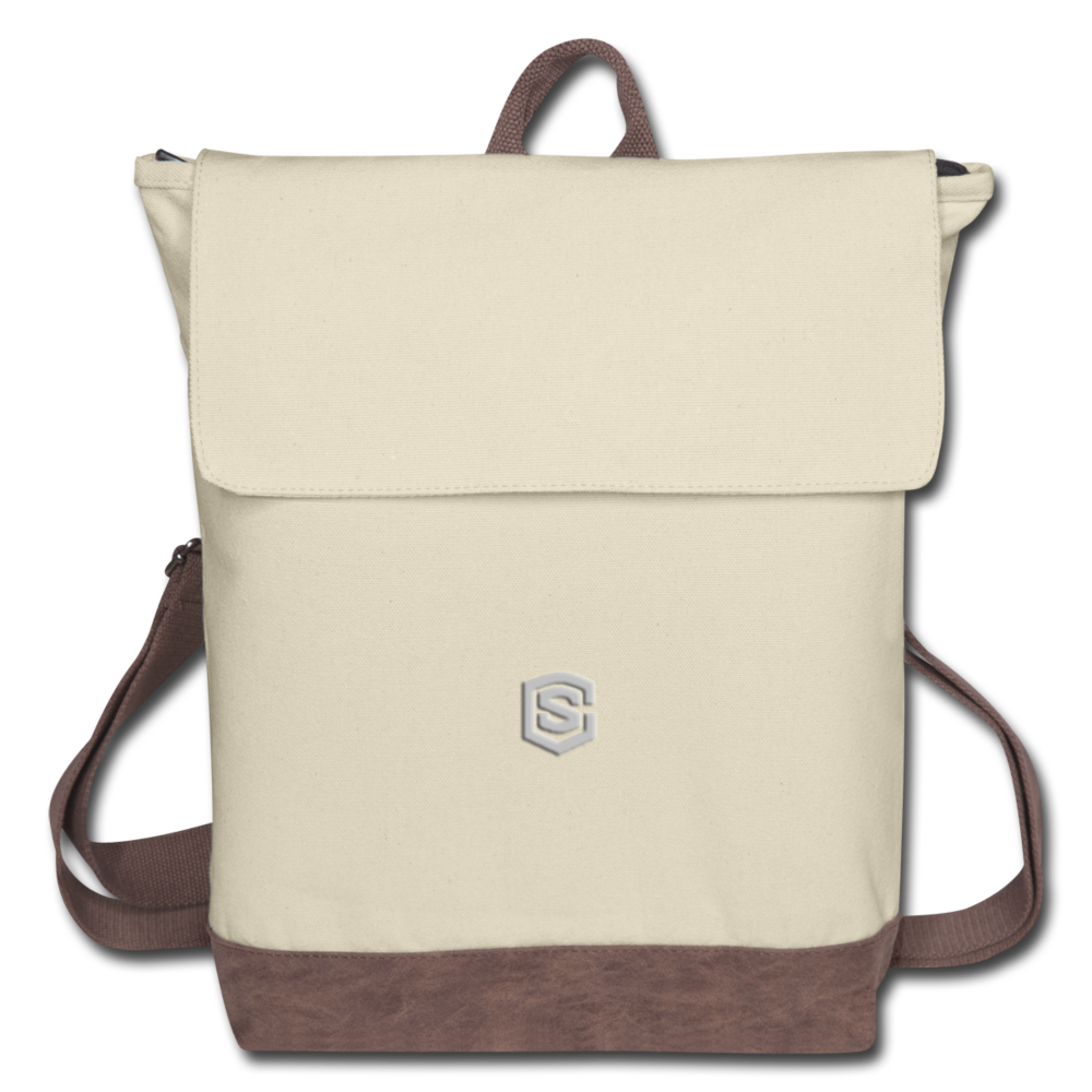 Canvas Backpack WITH SILIVER LOGO - ivory/brown