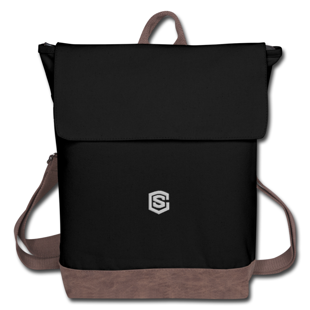 Canvas Backpack WITH SILIVER LOGO - black/brown