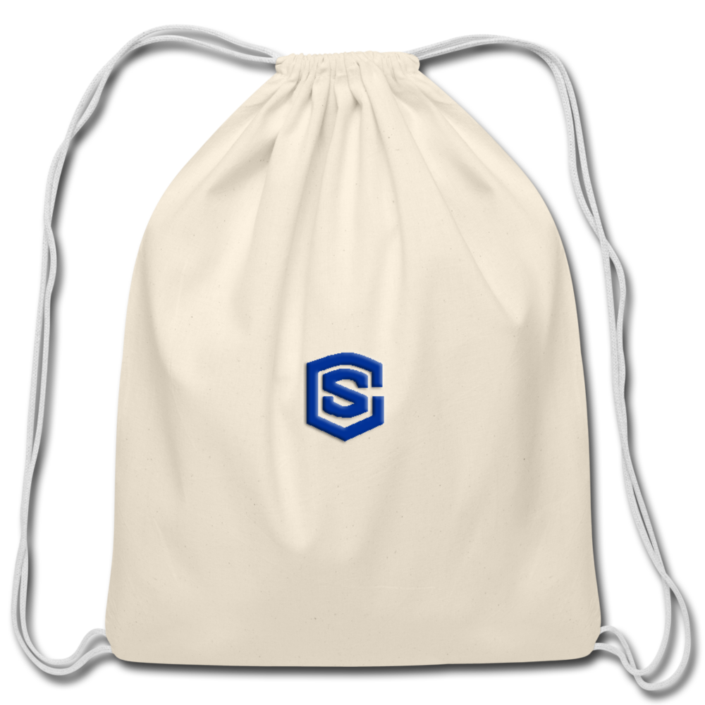 Cotton Drawstring Bag WITH BLUE LOGO - natural