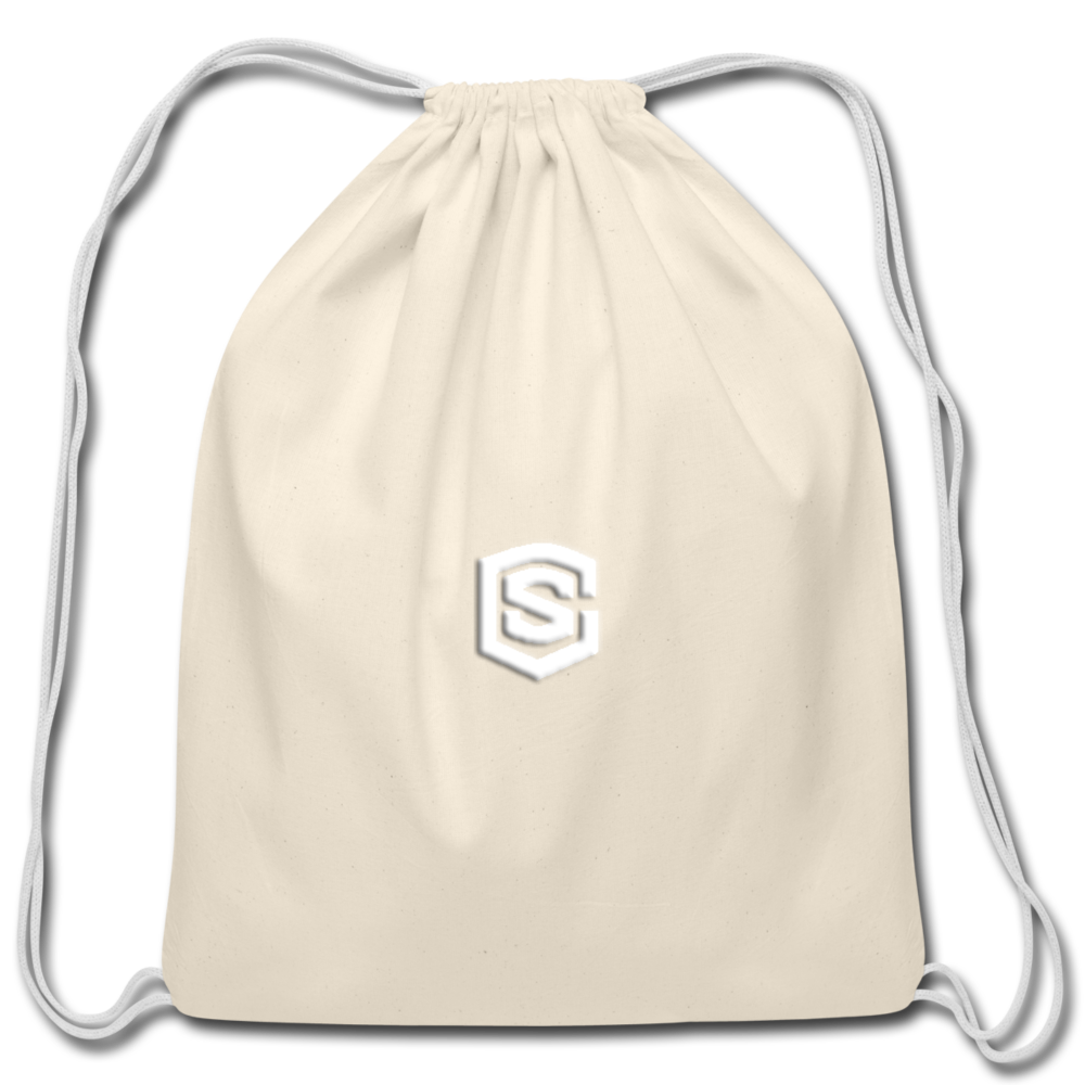 Cotton Drawstring Bag WITH WHITE LOGO - natural