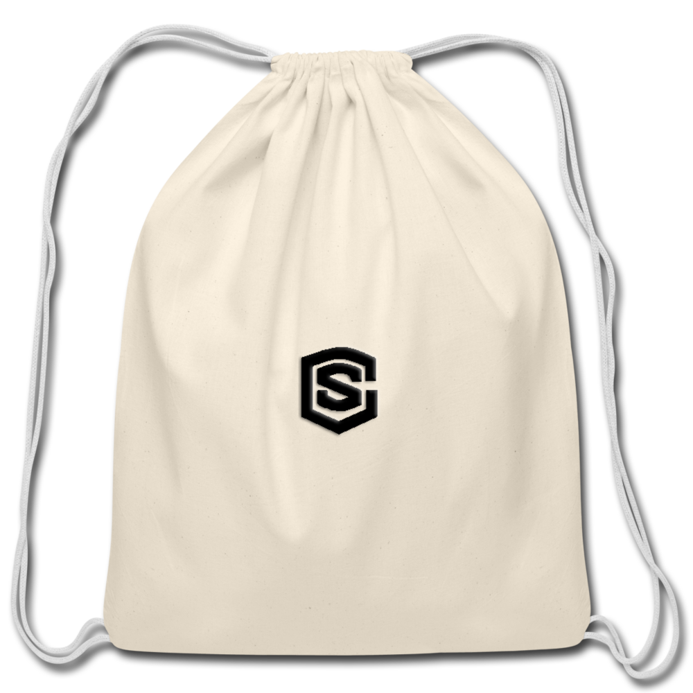 Cotton Drawstring Bag WITH BLACK LOGO - natural