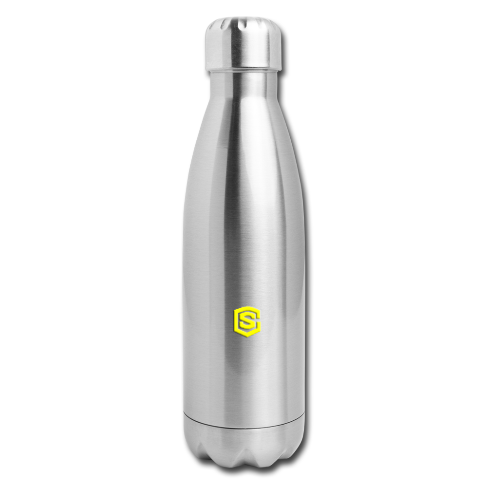 Insulated Stainless Steel Water Bottle WITH YELLOW LOGO - silver
