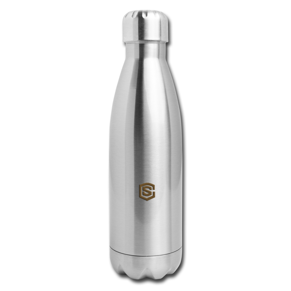 Insulated Stainless Steel Water Bottle WITH BROWN LOGO - silver