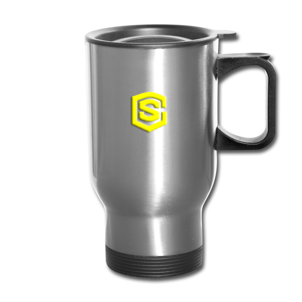 Travel Mug WITH YELLOW LOGO - silver