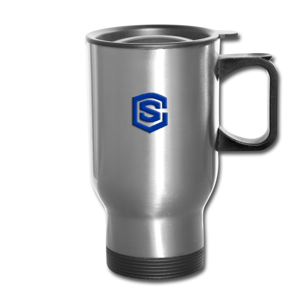 Travel Mug WITH BLUE LOGO - silver