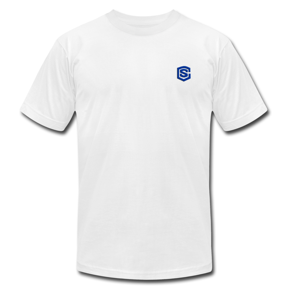 Unisex Jersey T-Shirt by Bella + Canvas WITH BLUE LOGO - white