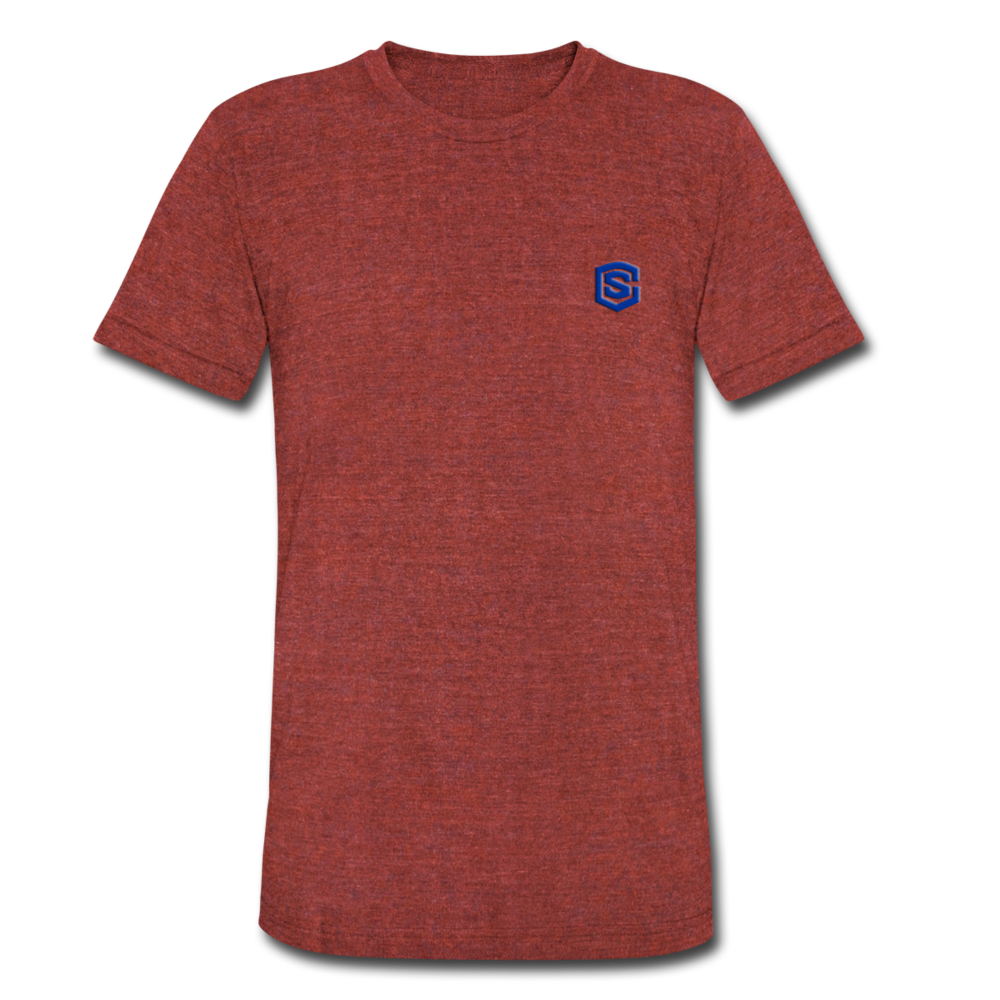 Unisex Tri-Blend T-Shirt WITH BLUE LOGO - heather cranberry