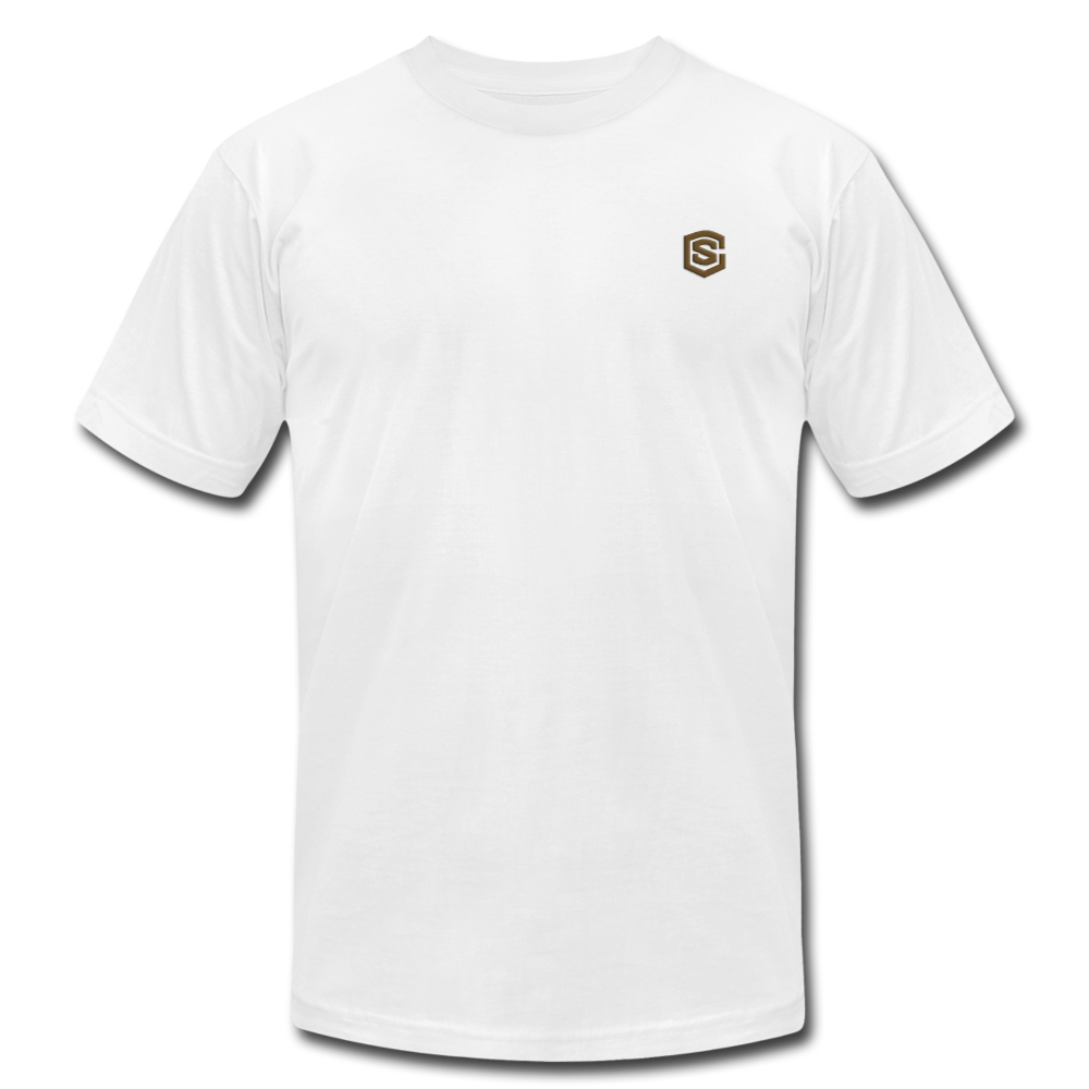 Unisex Jersey T-Shirt by Bella + Canvas WITH BROWN LOGO - white