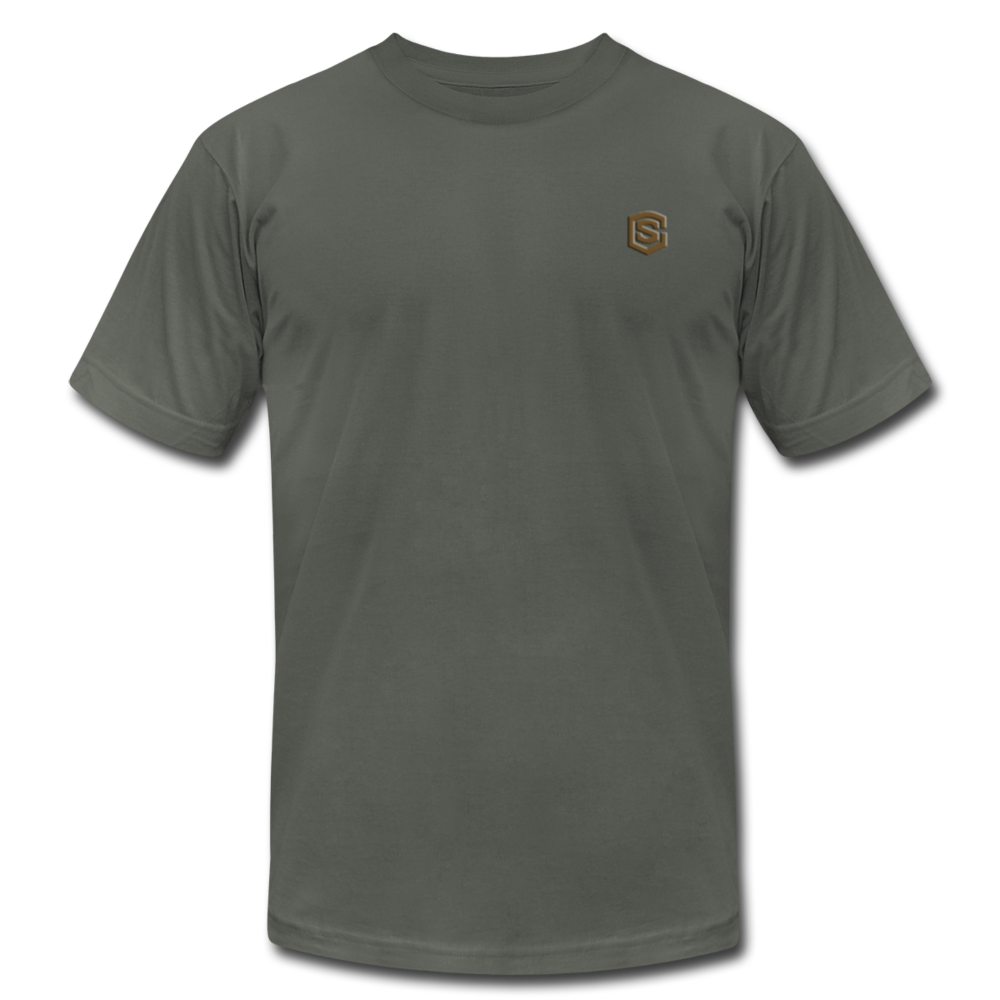 Unisex Jersey T-Shirt by Bella + Canvas WITH BROWN LOGO - asphalt