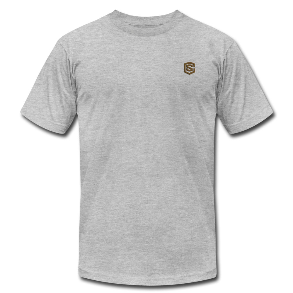 Unisex Jersey T-Shirt by Bella + Canvas WITH BROWN LOGO - heather gray