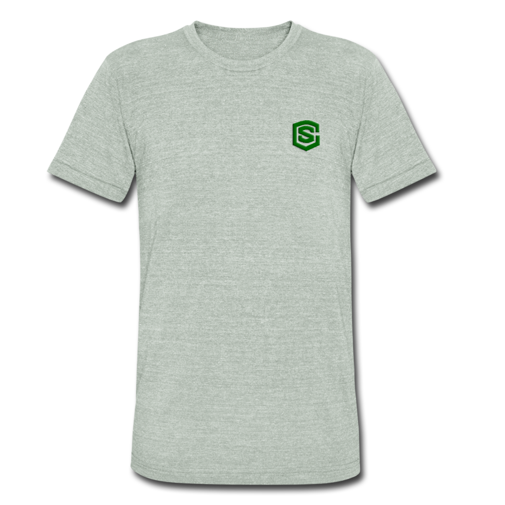 Unisex Tri-Blend T-Shirt WITH GREEN LOGO - heather gray