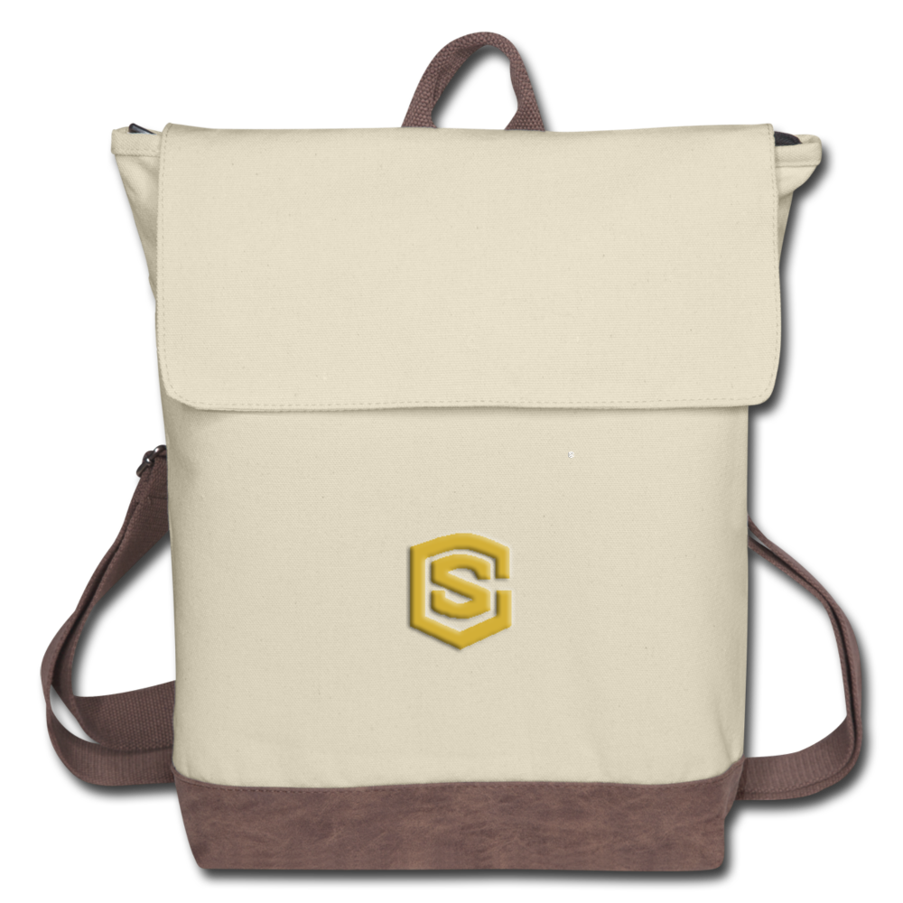 Canvas Backpack WITH GOLD LOGO - ivory/brown