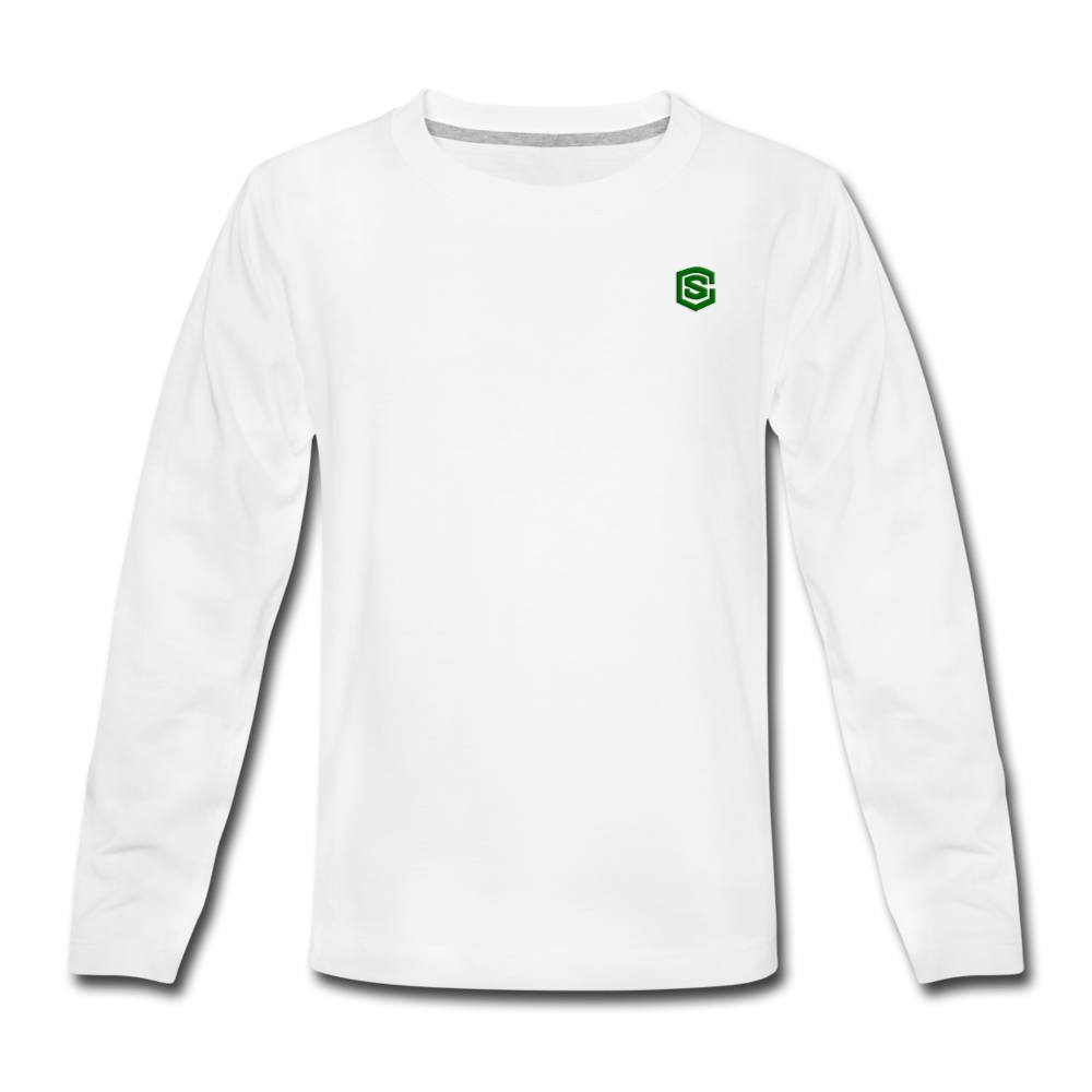 Kids' Premium Long Sleeve T-Shirt WITH GREEN LOGO - white