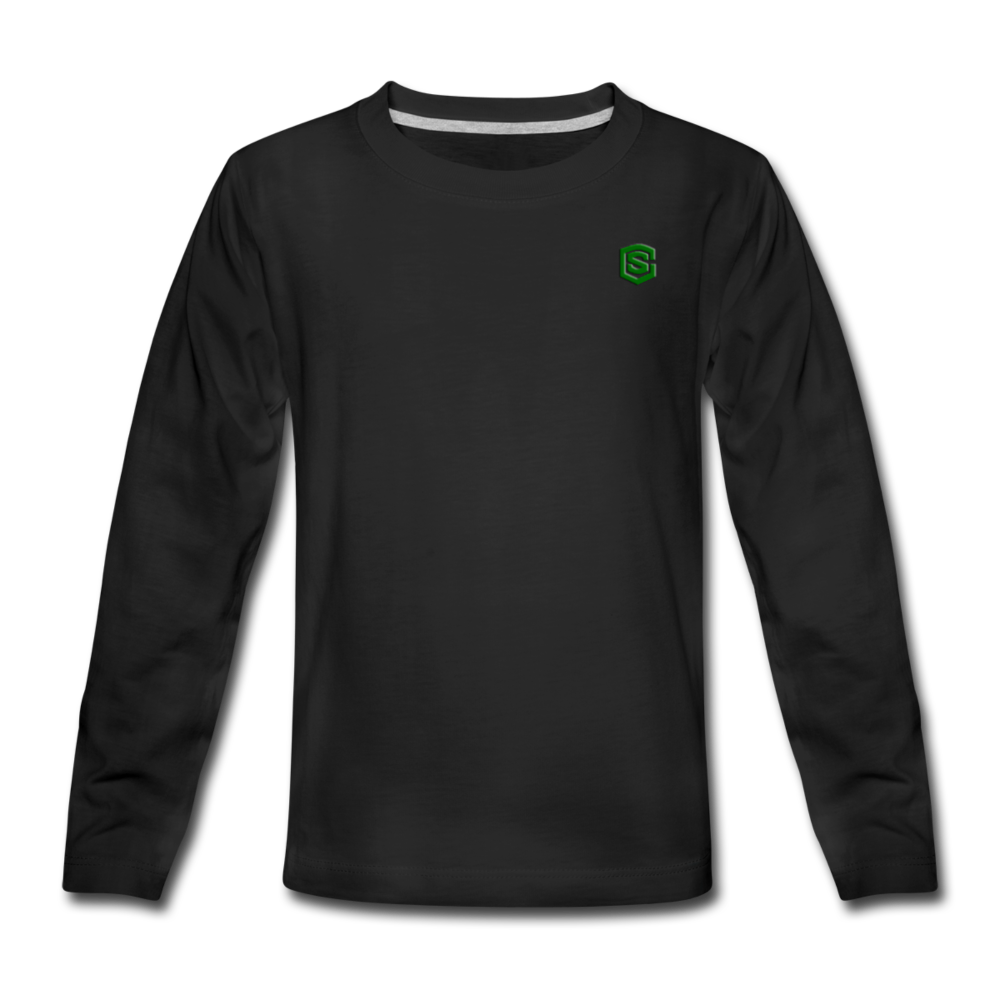 Kids' Premium Long Sleeve T-Shirt WITH GREEN LOGO - black