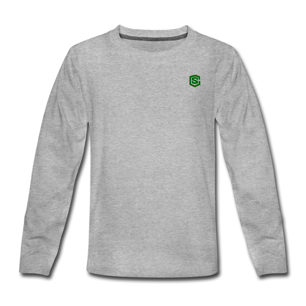 Kids' Premium Long Sleeve T-Shirt WITH GREEN LOGO - heather gray