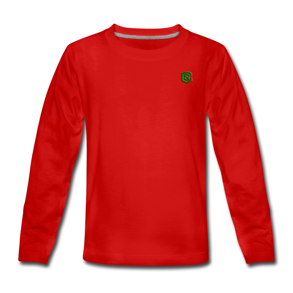 Kids' Premium Long Sleeve T-Shirt WITH GREEN LOGO - red