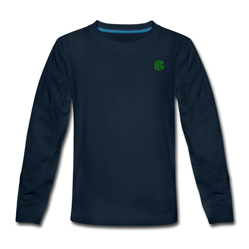 Kids' Premium Long Sleeve T-Shirt WITH GREEN LOGO - deep navy