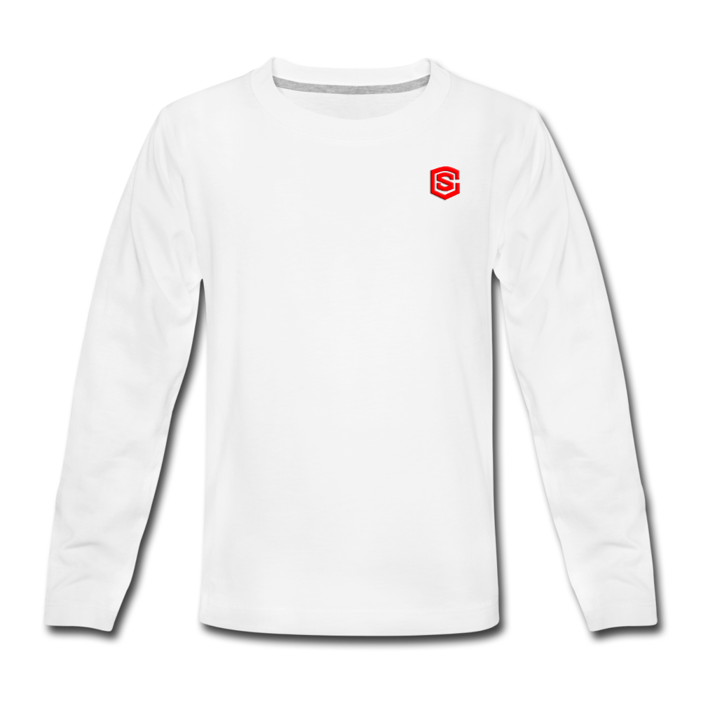 Kids' Premium Long Sleeve T-Shirt WITH RED LOGO - white
