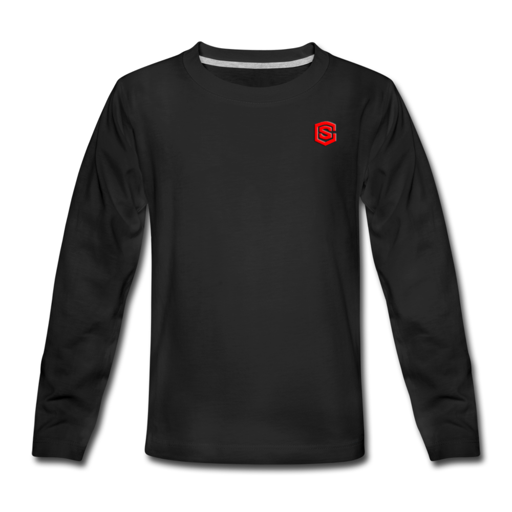 Kids' Premium Long Sleeve T-Shirt WITH RED LOGO - black