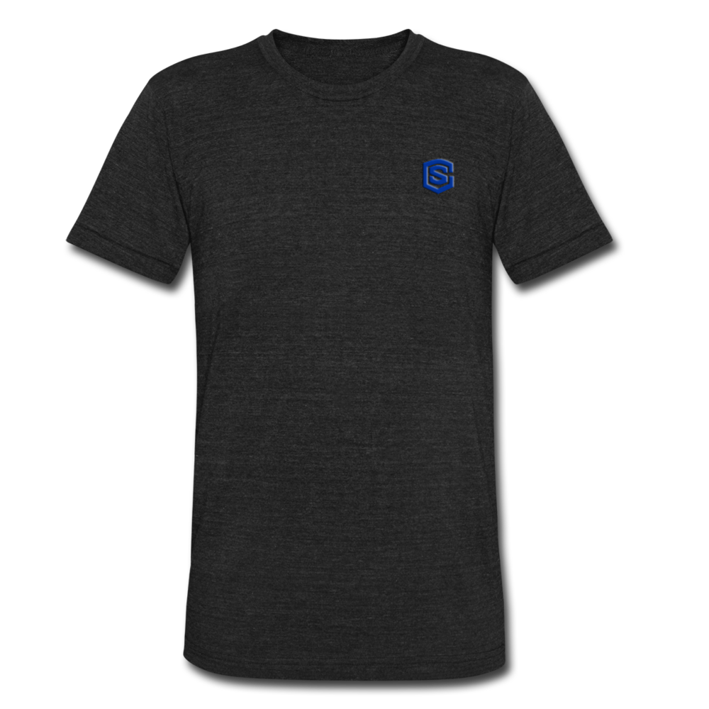 Unisex Tri-Blend T-Shirt with Blue logo - heather black