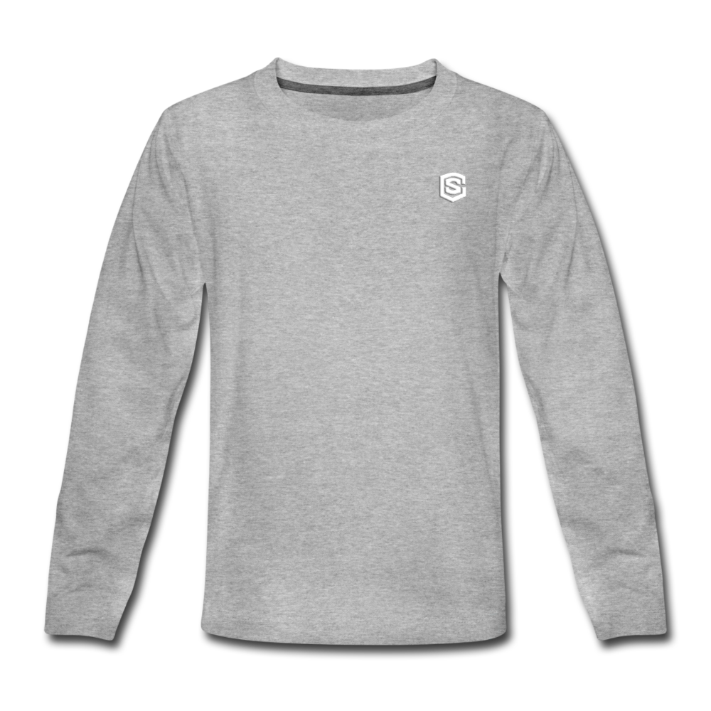 Kids' Premium Long Sleeve T-Shirt with white logo - heather gray