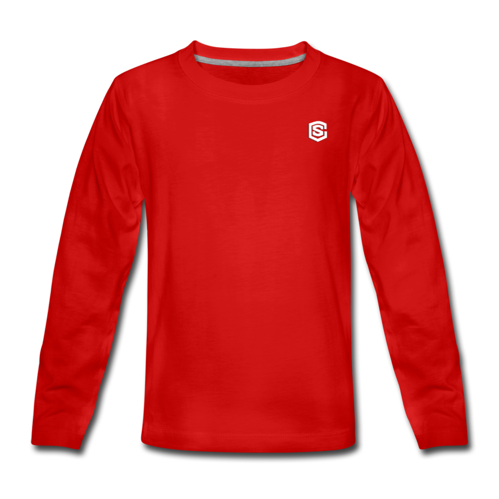 Kids' Premium Long Sleeve T-Shirt with white logo - red