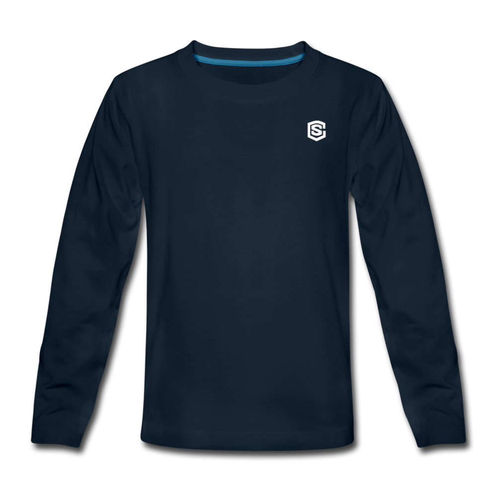 Kids' Premium Long Sleeve T-Shirt with white logo - deep navy