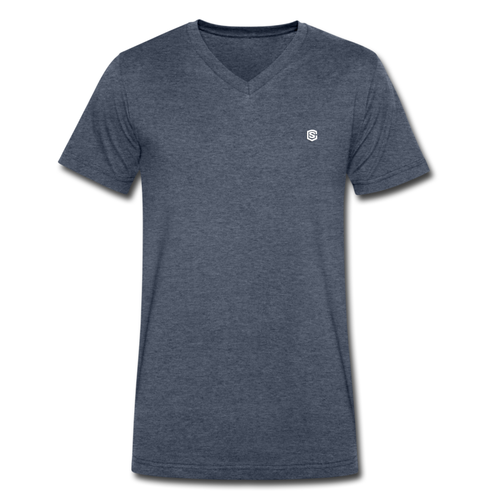 Men's V-Neck T-Shirt WITH WHITE LOGO - heather navy