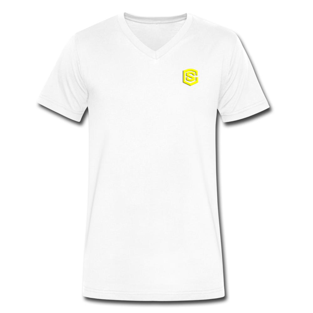 Men's V-Neck T-Shirt WITH YELLOW LOGO - white