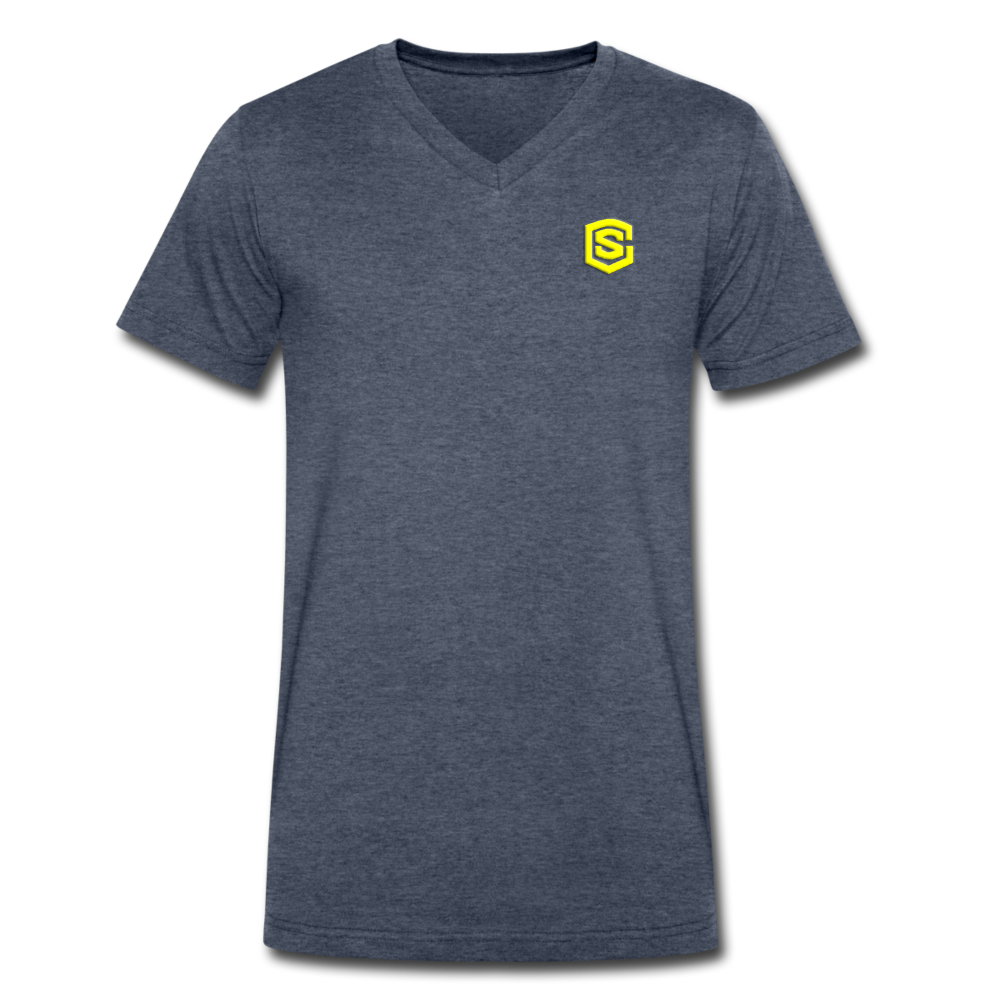 Men's V-Neck T-Shirt WITH YELLOW LOGO - heather navy