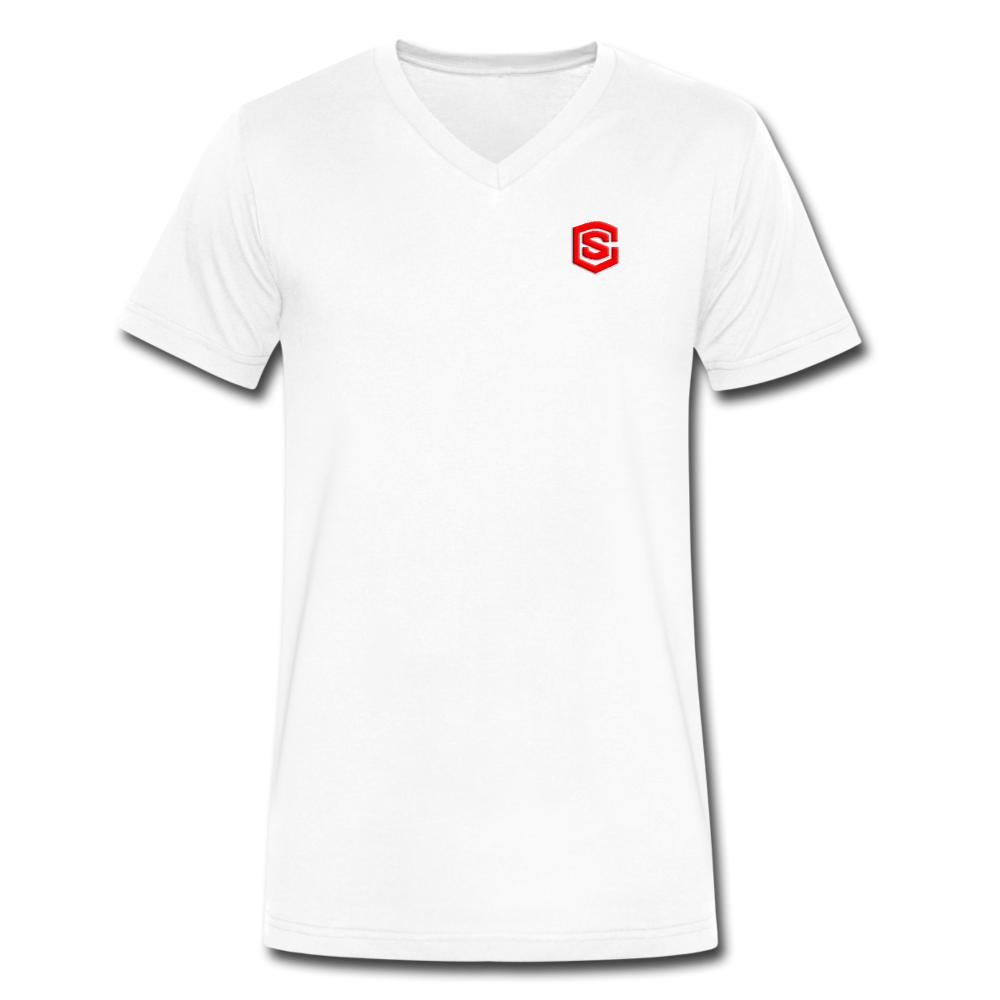 Men's V-Neck T-Shirt WITH RED LOGO - white