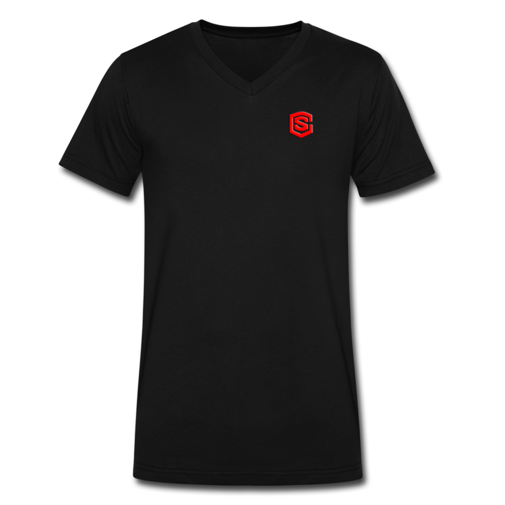 Men's V-Neck T-Shirt WITH RED LOGO - black