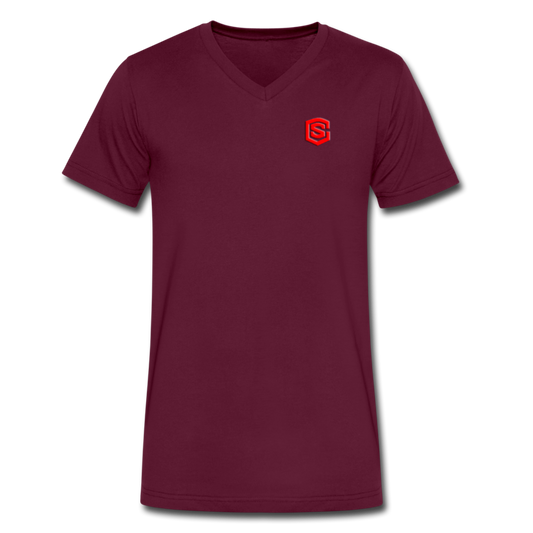 Men's V-Neck T-Shirt WITH RED LOGO - maroon