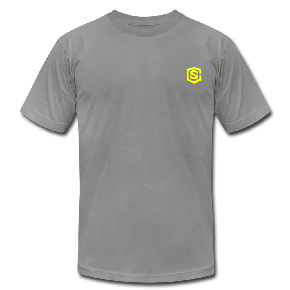 Unisex Jersey T-Shirt by Bella + Canvas WITH YELLOW LOGO - slate