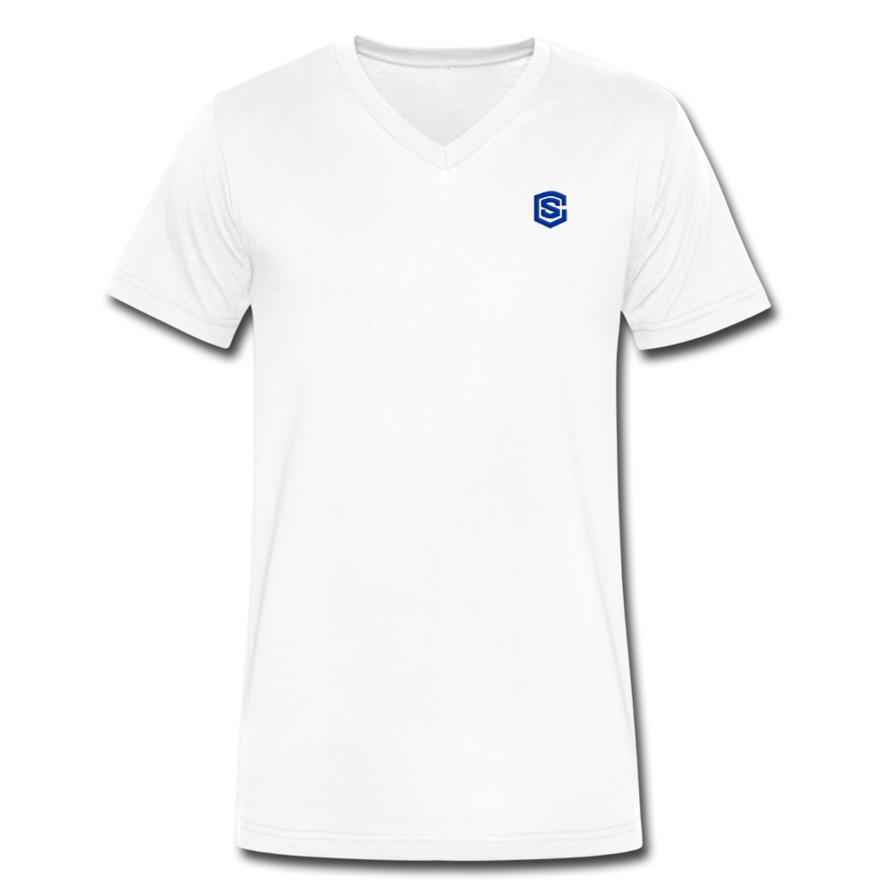 Men's V-Neck T-Shirt WITH BLUE LOGO - white