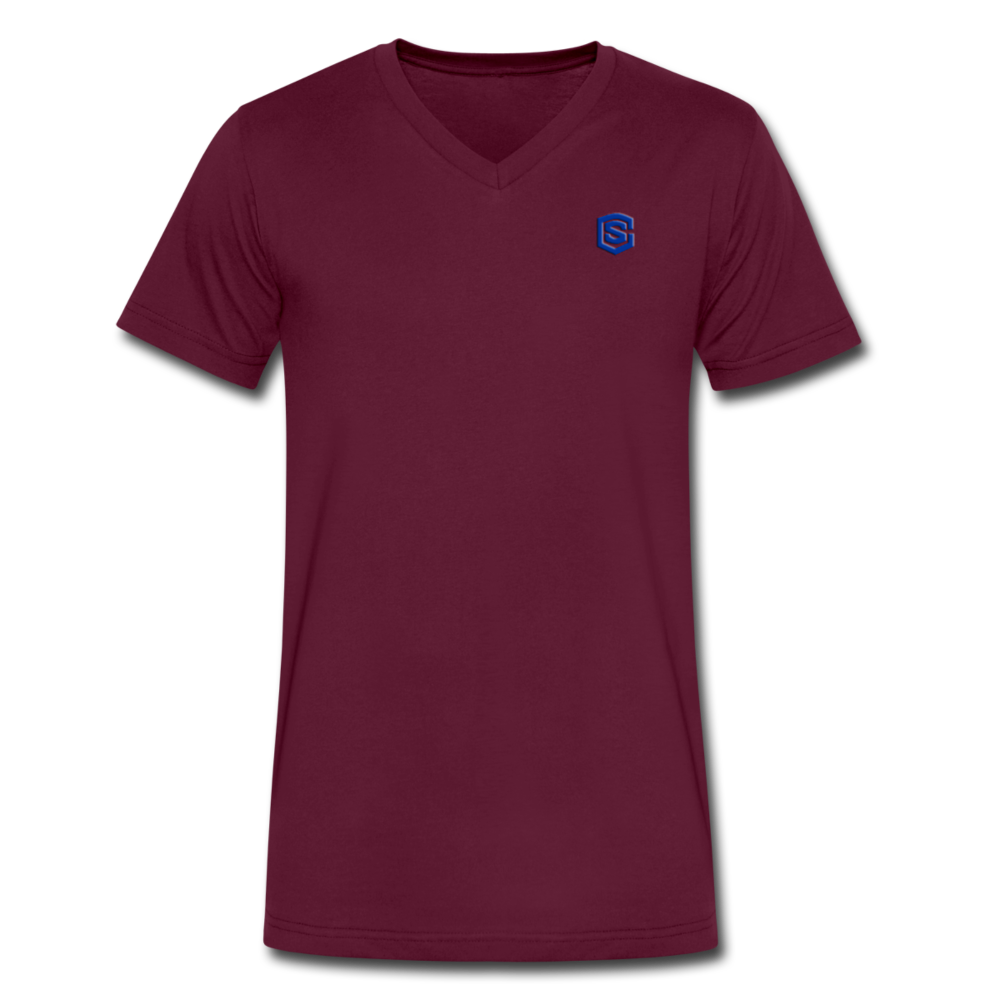 Men's V-Neck T-Shirt WITH BLUE LOGO - maroon